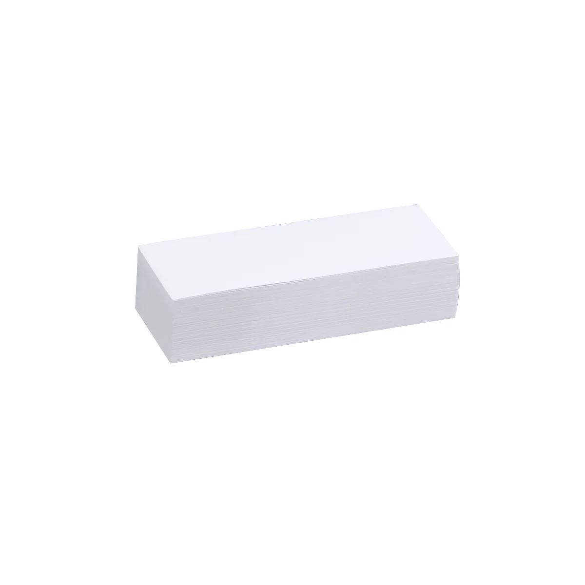 Ein weißer Papierblock, quer auf weißem Hintergrund.