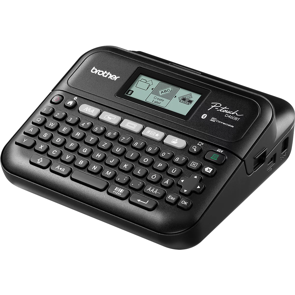 Beschriftungsgerät Brother PT-D460BTVP, Thermotransfer, für 3,5-18 mm breite TZe Schriftbänder, 30 mm/Sek., USB/Bluetooth, Zubehör