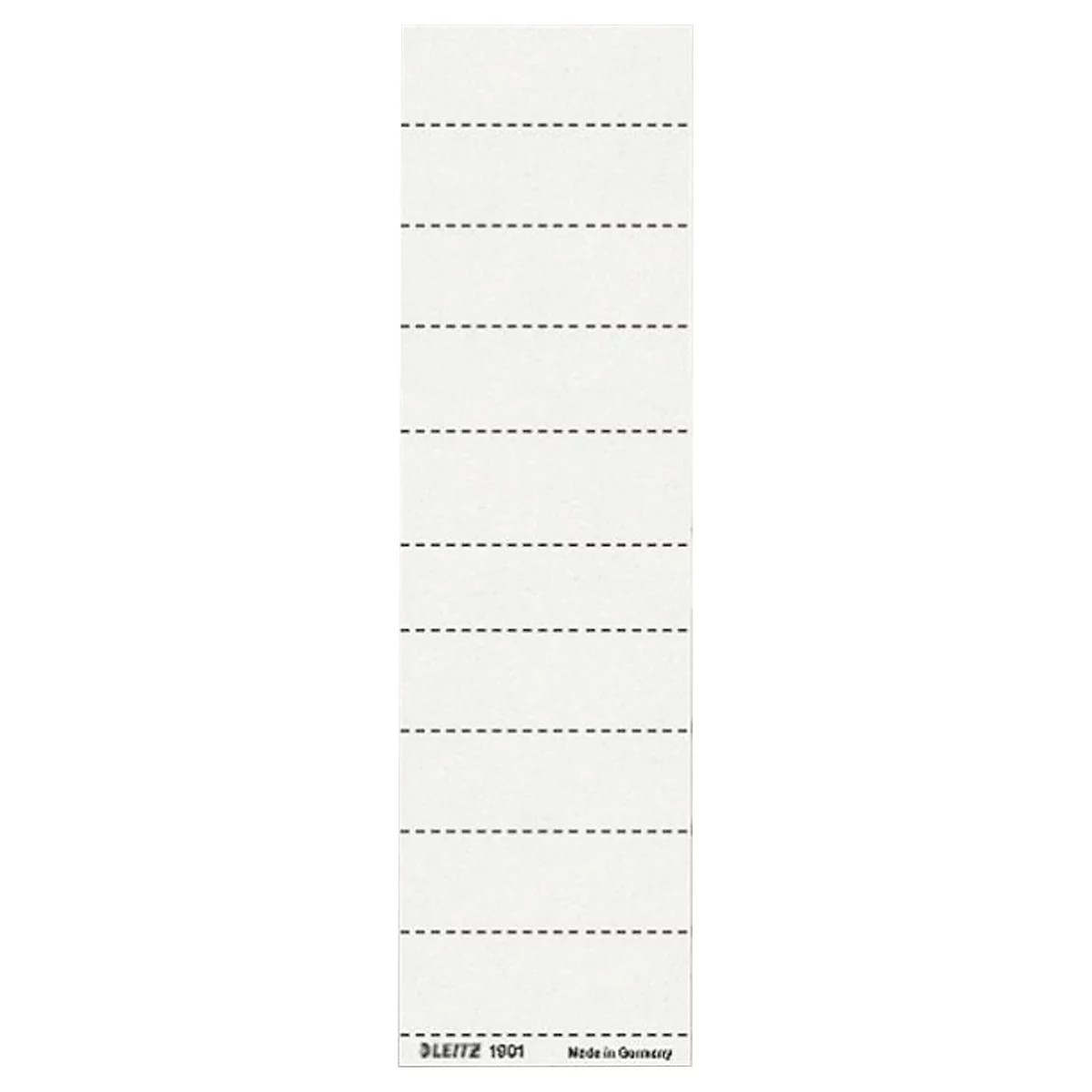 Weißes Etikett mit gestrichelten Linien zur Abtrennung, Text: LEITZ 1001 Made in Germany.