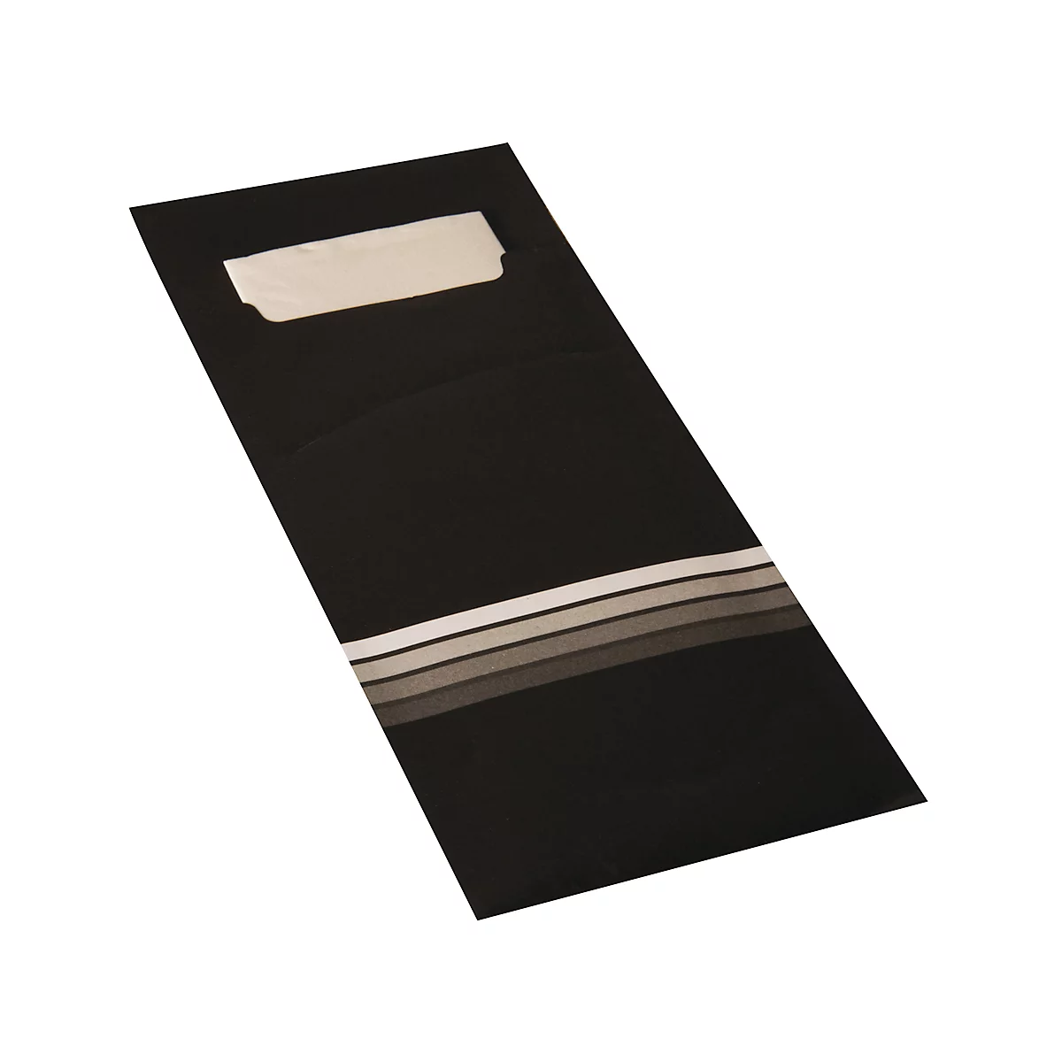 Bestecktaschen Papstar Stripes, inkl. weisser Serviette, 520 Stk., B 85 x H 200 mm, Papier, schwarz/weiss