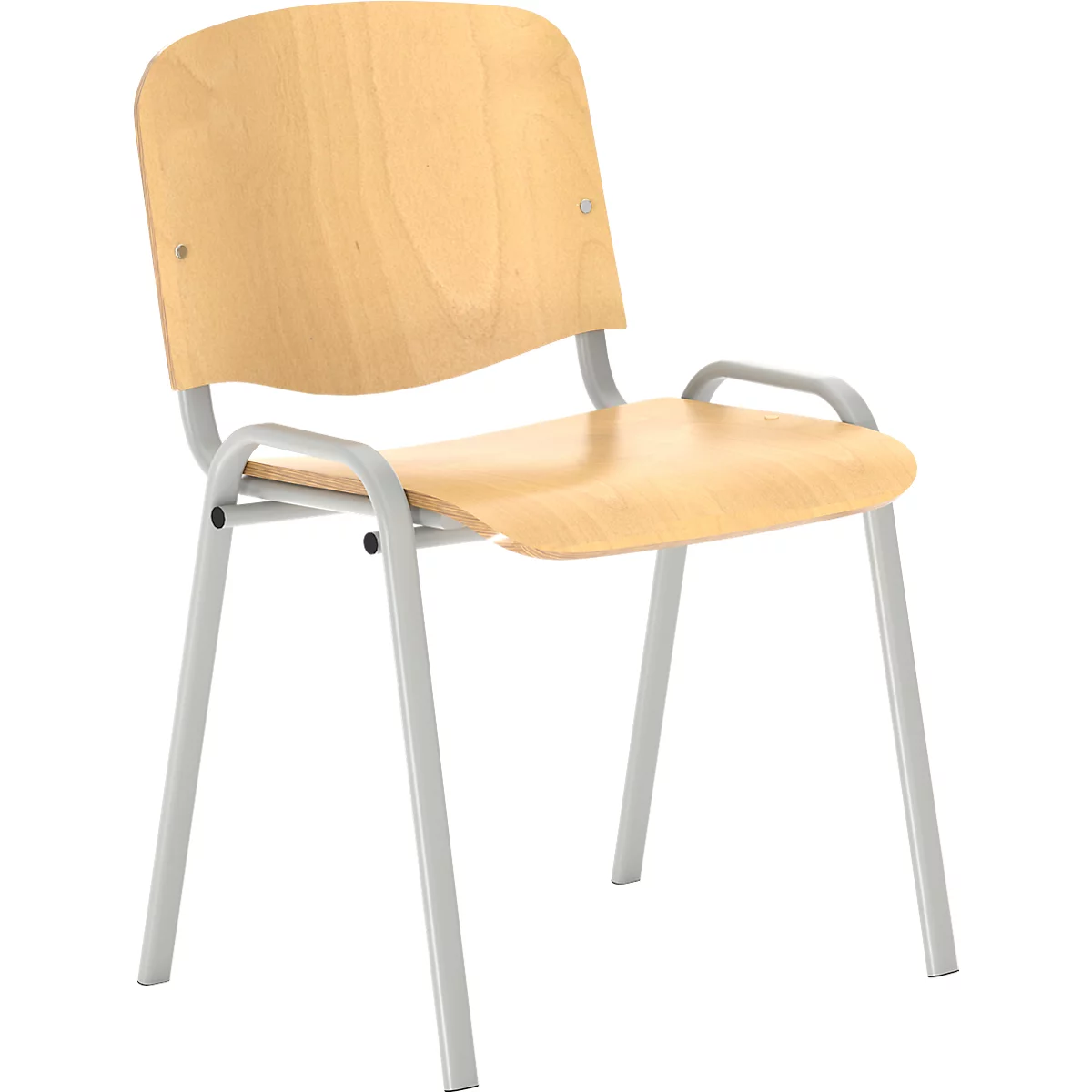 Besucherstuhl NowyStyl ISO WOOD, ohne Armlehnen, stapelbar bis 10 Stück, B 460 x T 400 x H 450 mm, Buche/alusilber