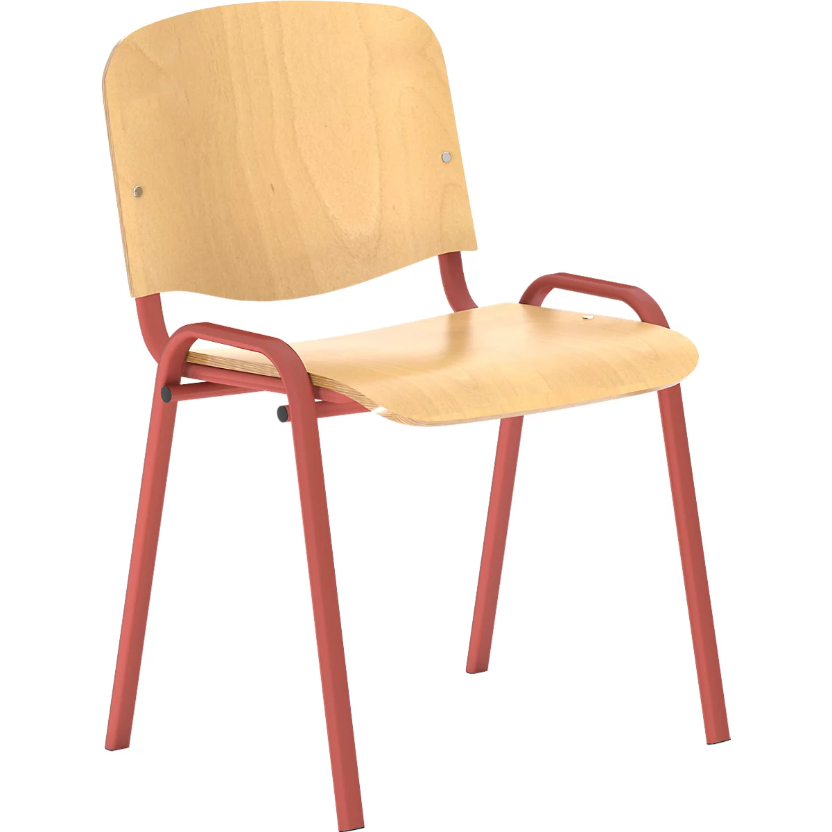 Besucherstuhl NowyStyl ISO WOOD, ohne Armlehnen, stapelbar bis 10 Stück, B 460 x T 400 x H 450 mm, Buche/rot