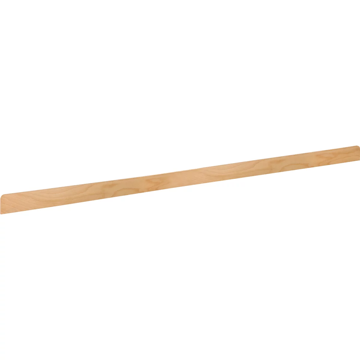 Een lang stuk hout, lichtbruin met nerf, ligt schuin.