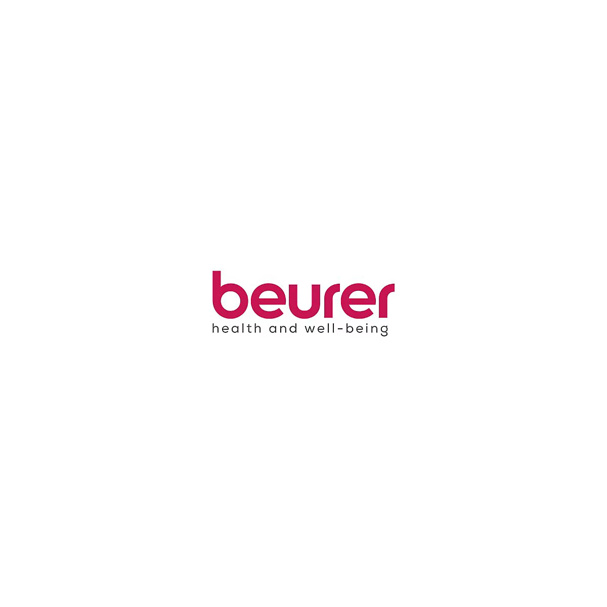 Beurer Logo: Roter Schriftzug beurer mit grauem Text health and well-being darunter auf weißem Grund.