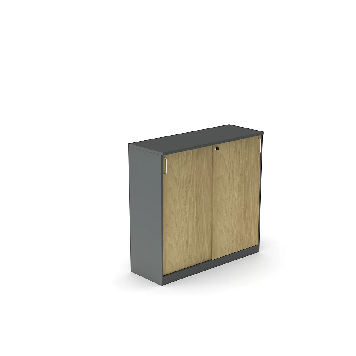 BEXXSTAR schuifdeurkast, 3 ordnerhoogtes, H 1155 mm, donkergrijs/eiken decor