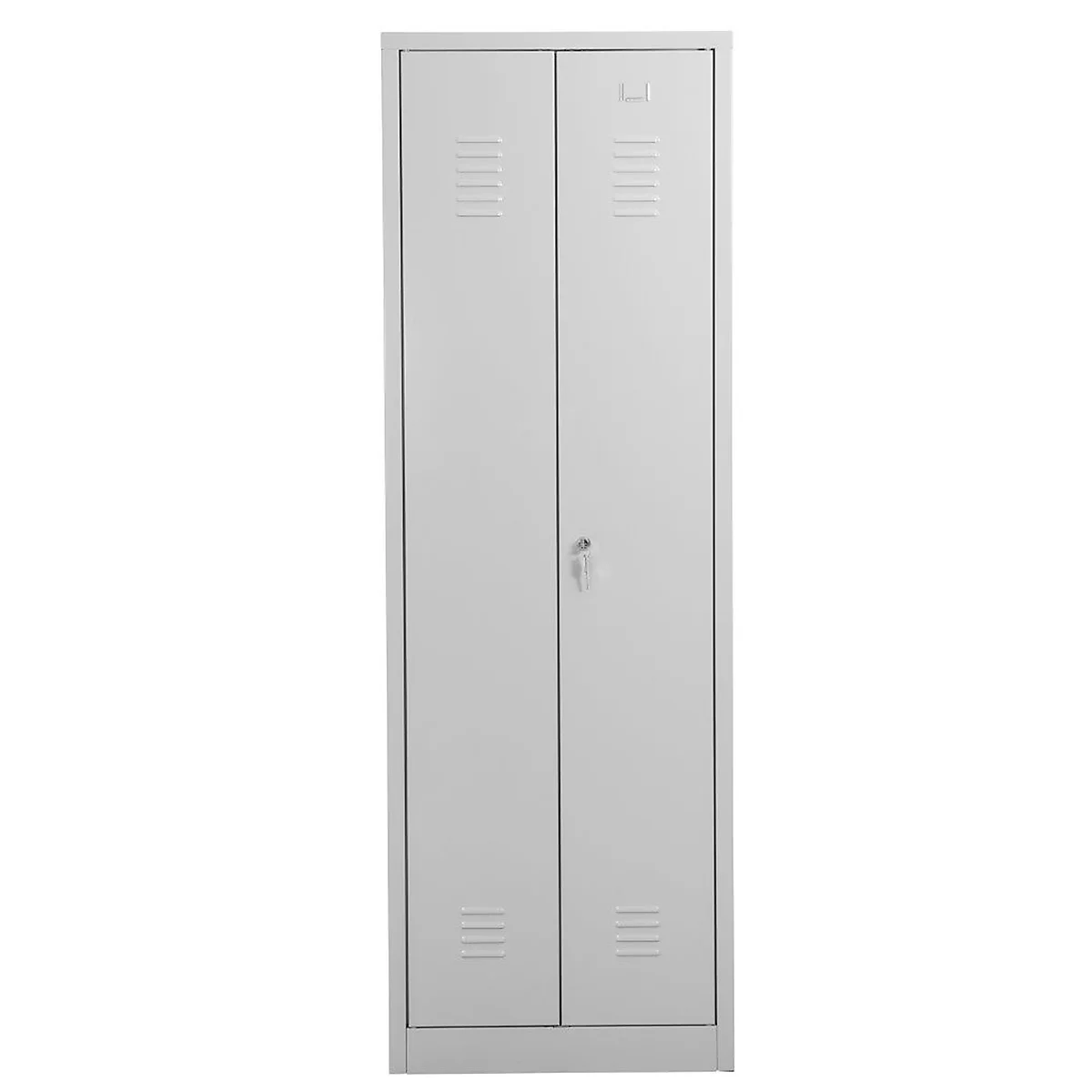 Bezemkast, B 600 mm, 4 legborden, verkorte middenwand, afsluitbaar, lichtgrijs RAL 7035/lichtgrijs RAL 7035