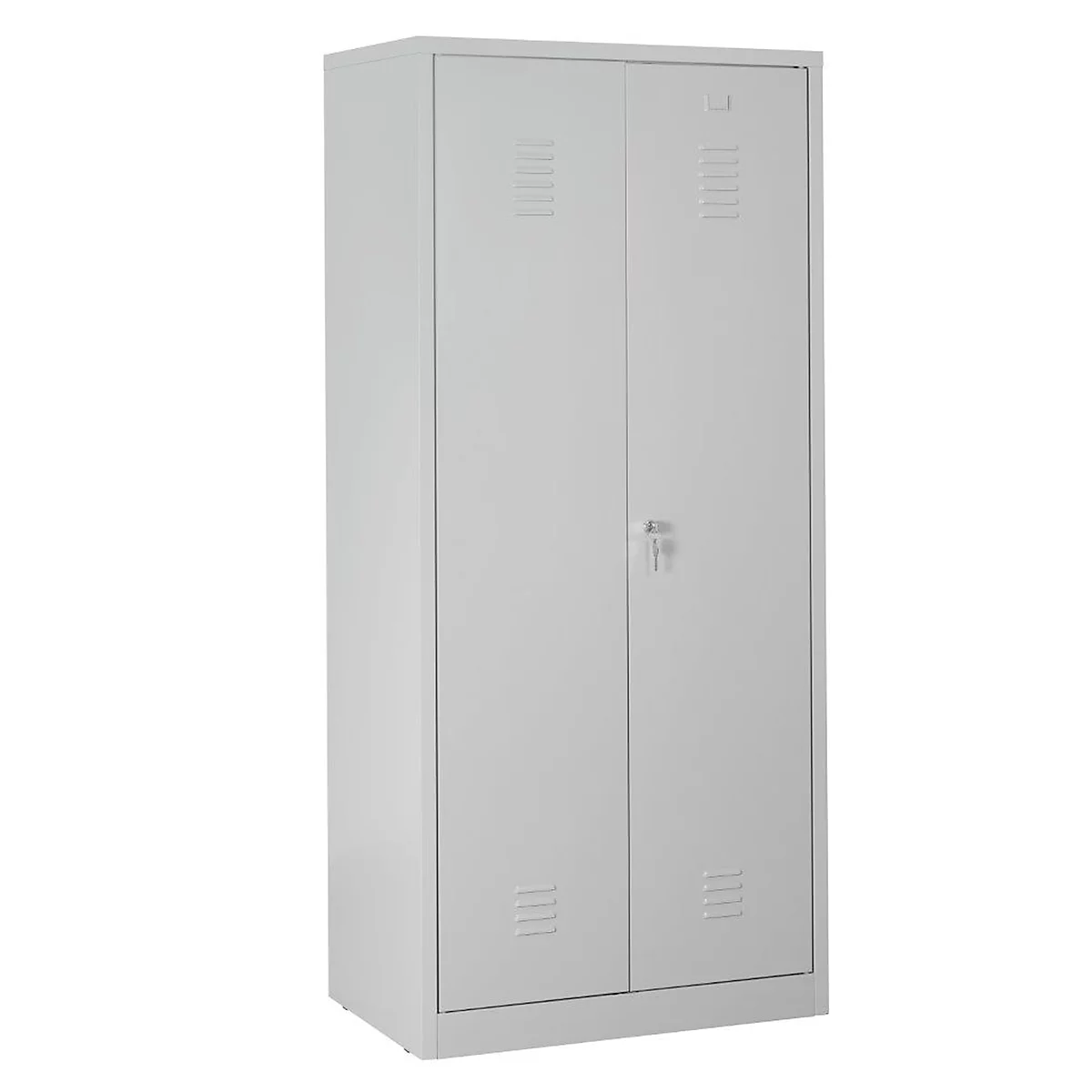 Bezemkast, B 800 mm, 4 legborden, complete middenwand, afsluitbaar, lichtgrijs RAL 7035/lichtgrijs RAL 7035