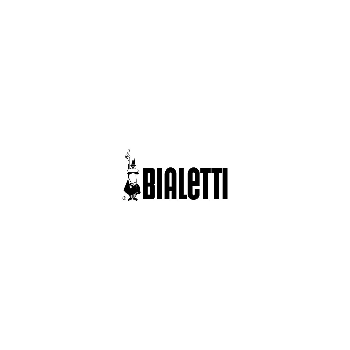 Das schwarze Bialetti Logo mit der ikonischen Comic-Figur, die ihren Zeigefinger hebt.