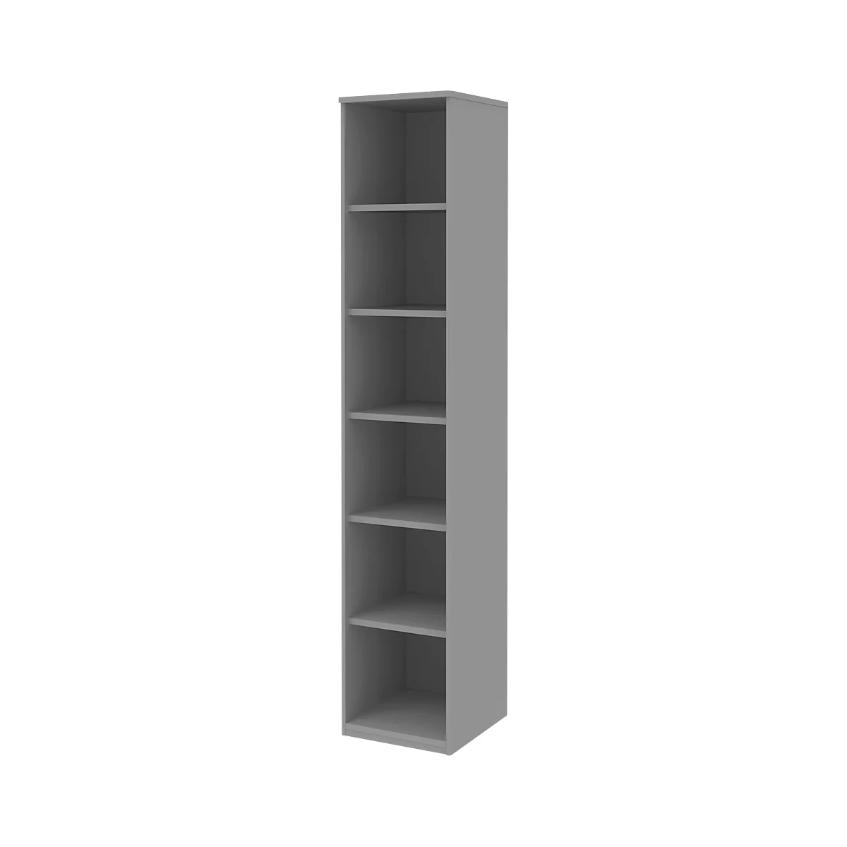 Bibliothèque BARI, 6 hauteurs de classeur, 5 étagères, L 427 x P 430 x H 2174 mm, gris moyen