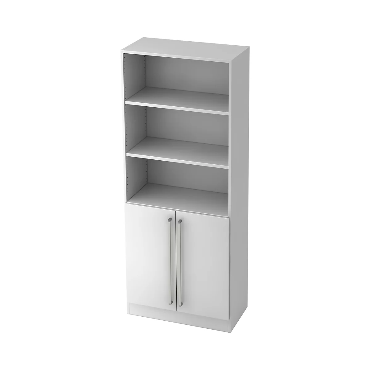 Bibliothèque combinée TARVIS, 5 HC, 3 compartiments + 2 portes avec poignée, l. 800 x P 420 x H 2004 mm, blanc