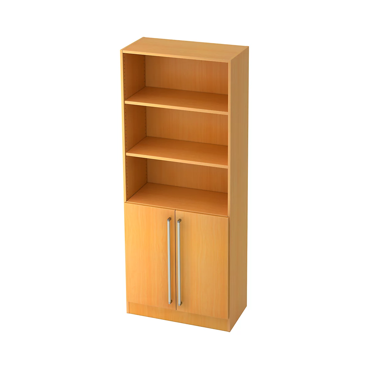 Bibliothèque combinée TARVIS, 5 HC, 3 compartiments + 2 portes avec poignée, l. 800 x P 420 x H 2004 mm, décor hêtre