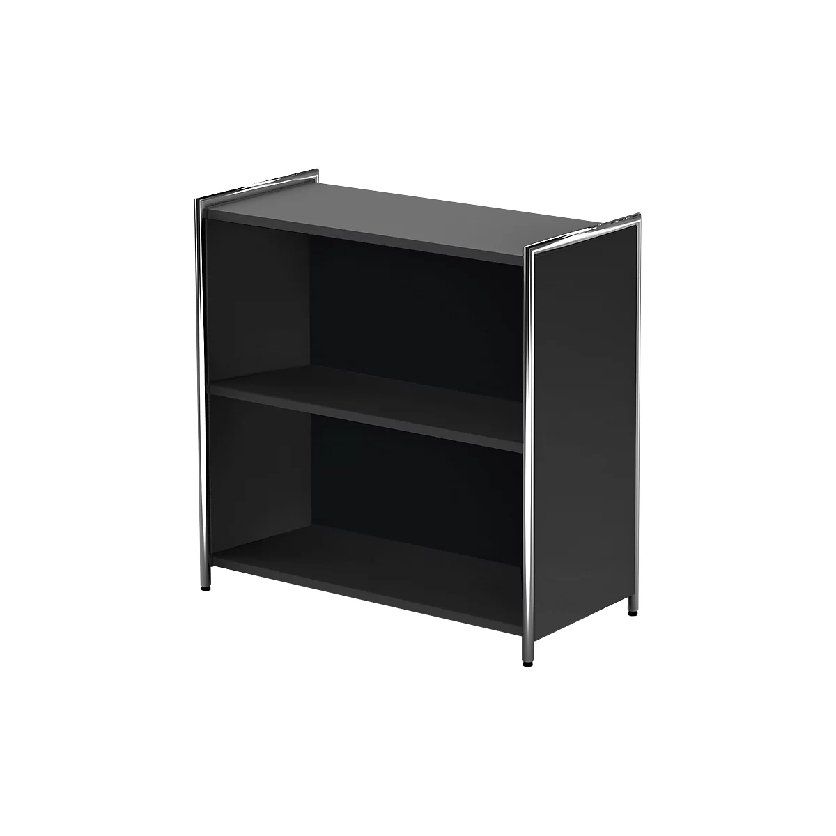 Bibliothèque étagère TOLEDO, avec panneau de finition visible, 2 HC, l. 800 x P 380 x H 780 mm, anthracite