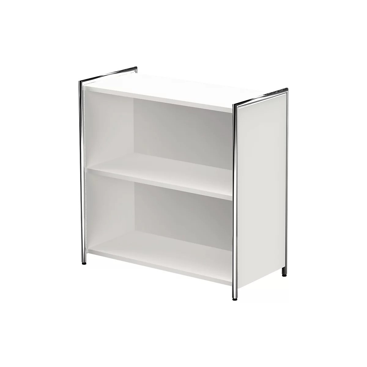 Bibliothèque étagère TOLEDO, avec panneau de finition visible, 2 HC, l. 800 x P 380 x H 780 mm, blanc
