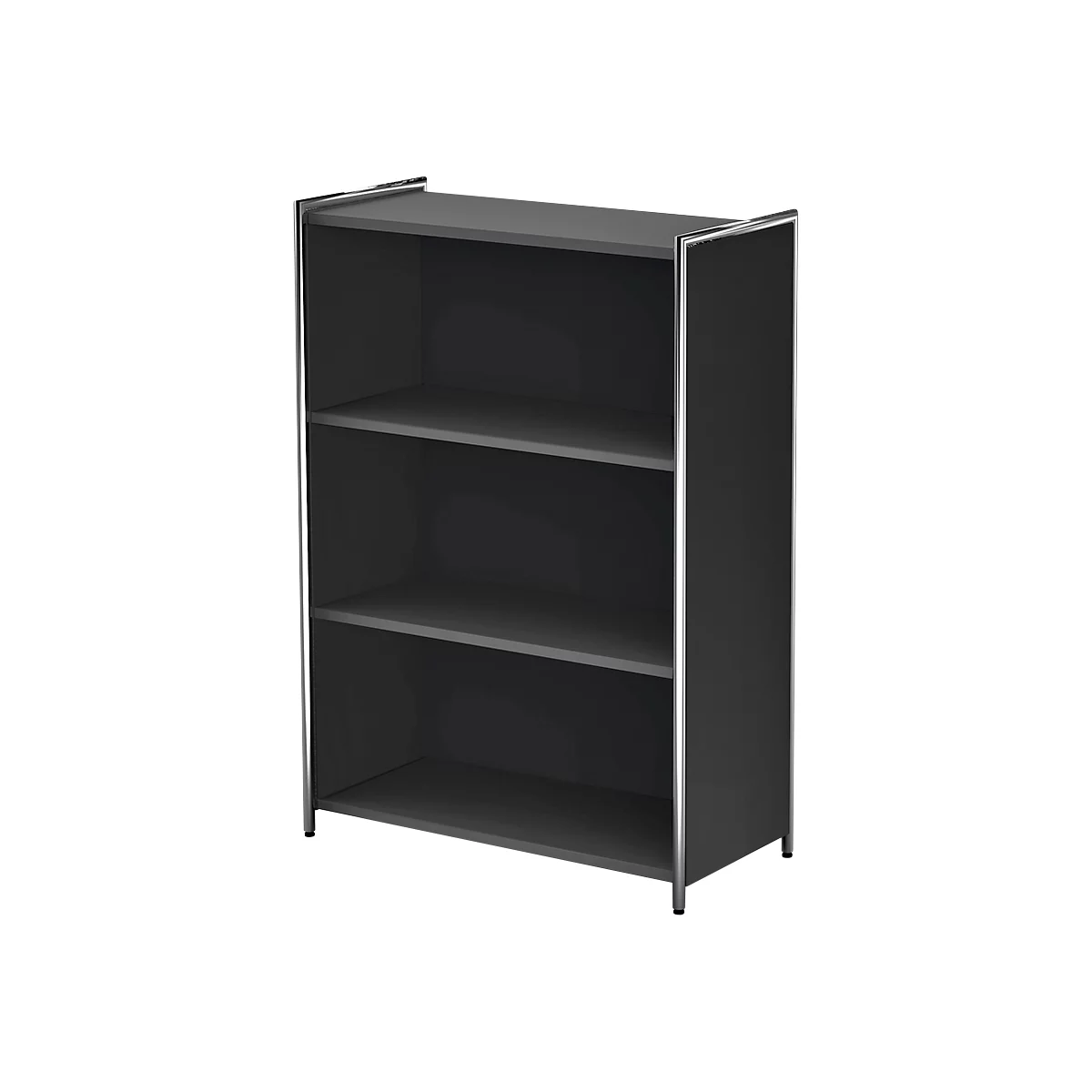 Bibliothèque étagère TOLEDO, avec panneau de finition visible, 3 HC, l. 800 x P 380 x H 1150 mm, anthracite