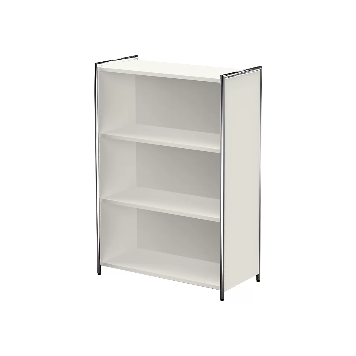 Bibliothèque étagère TOLEDO, avec panneau de finition visible, 3 HC, l. 800 x P 380 x H 1150 mm, blanc