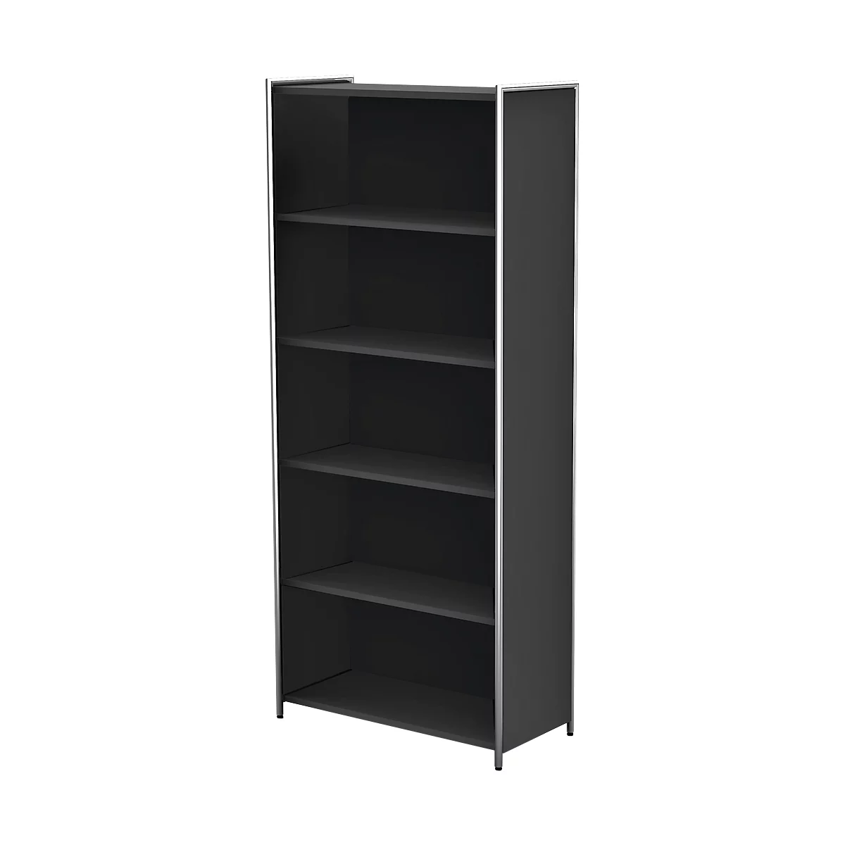 Bibliothèque étagère TOLEDO, avec panneau de finition visible, 5 HC, l. 800 x P 380 x H 1850 mm, anthracite