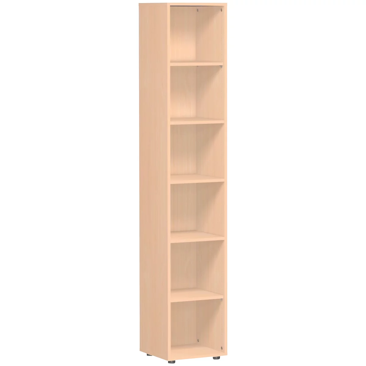 Bibliothèque étagères, 6 HC, 5 étagères, l. 400 x P 400 x H 2160 mm, décor hêtre