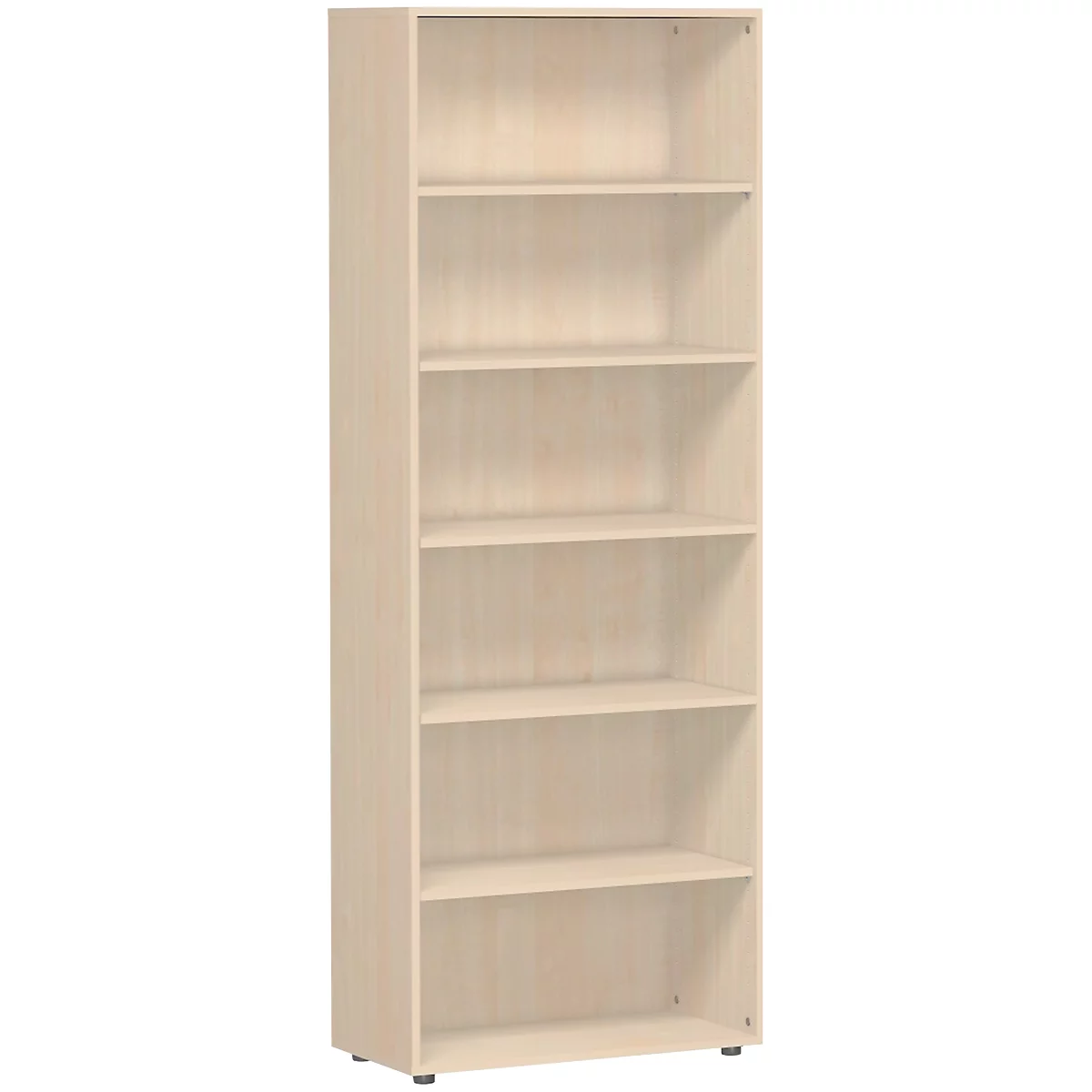 Bibliothèque étagères ALICANTE, 6 HC, 5 étagères, l. 800 x P 400 x H 2160 mm, décor érable