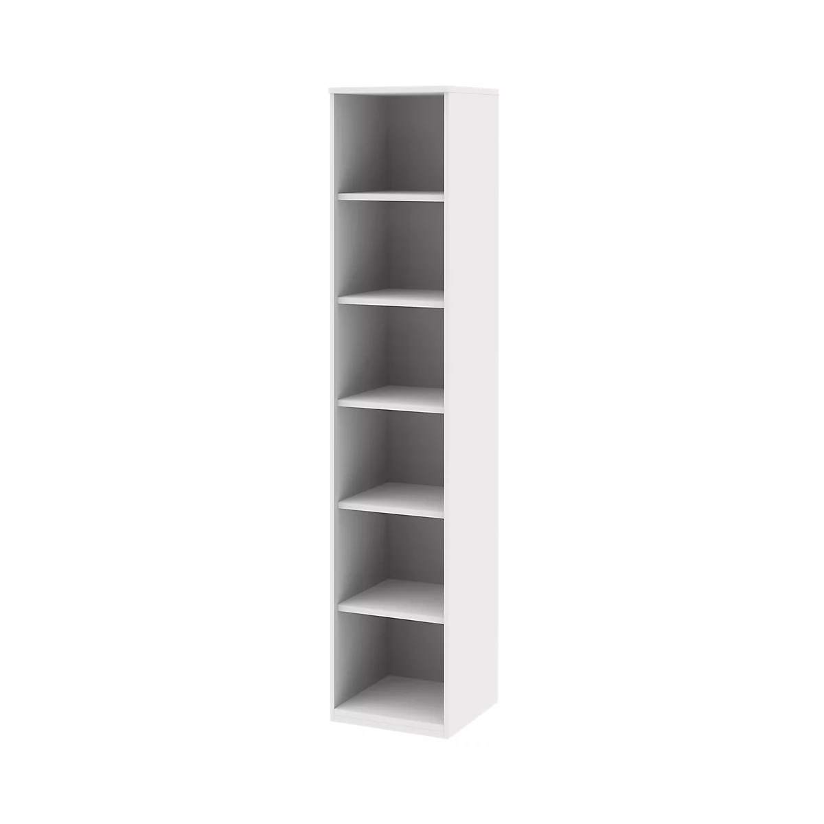 Bibliothèque étagères BARI, 6 HC, 5 étagères, l. 427 x P 430 x H 2174 mm, blanc