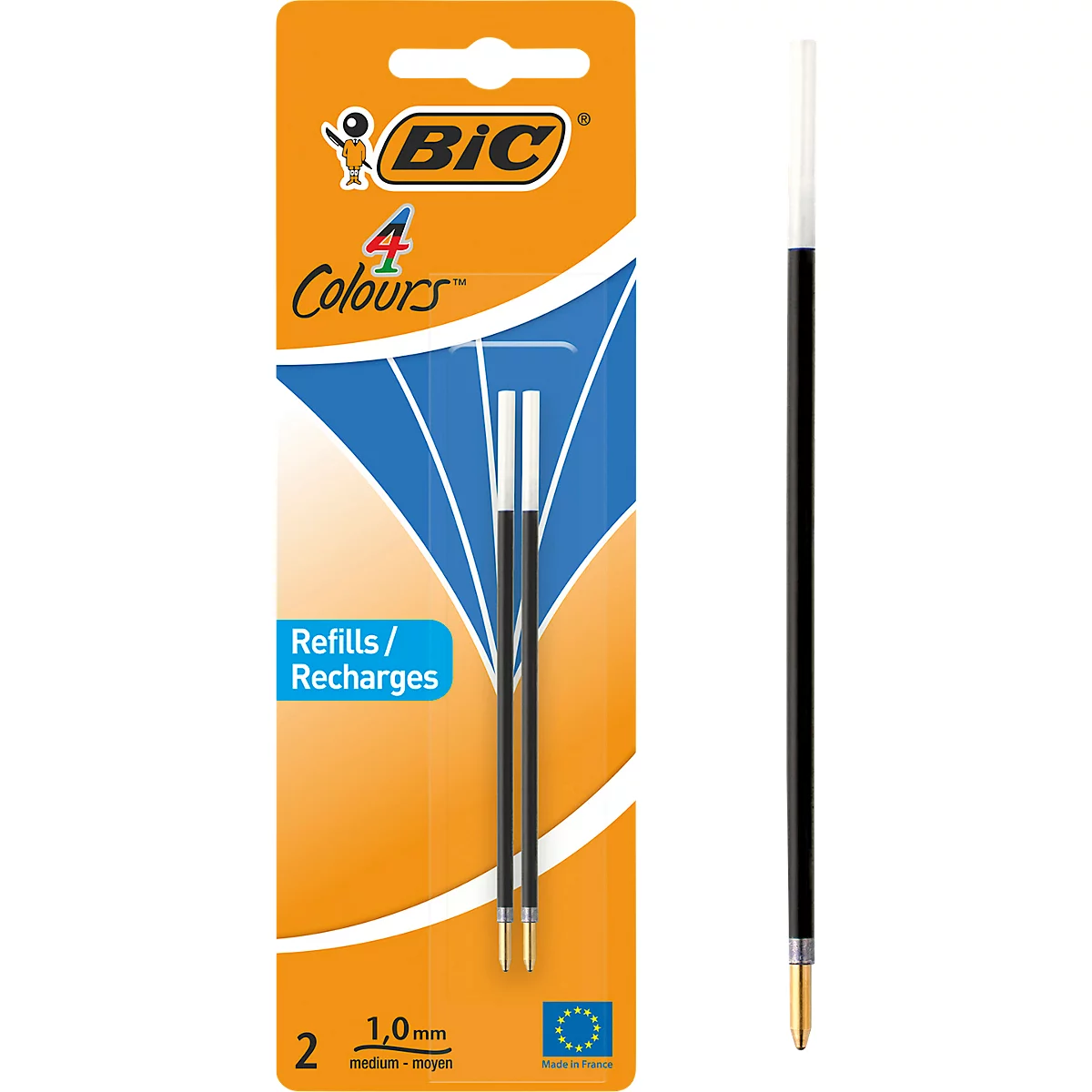BIC 4 Colours Original Nachfüllminen, mittlere Spitze, Blau, 2er Pack