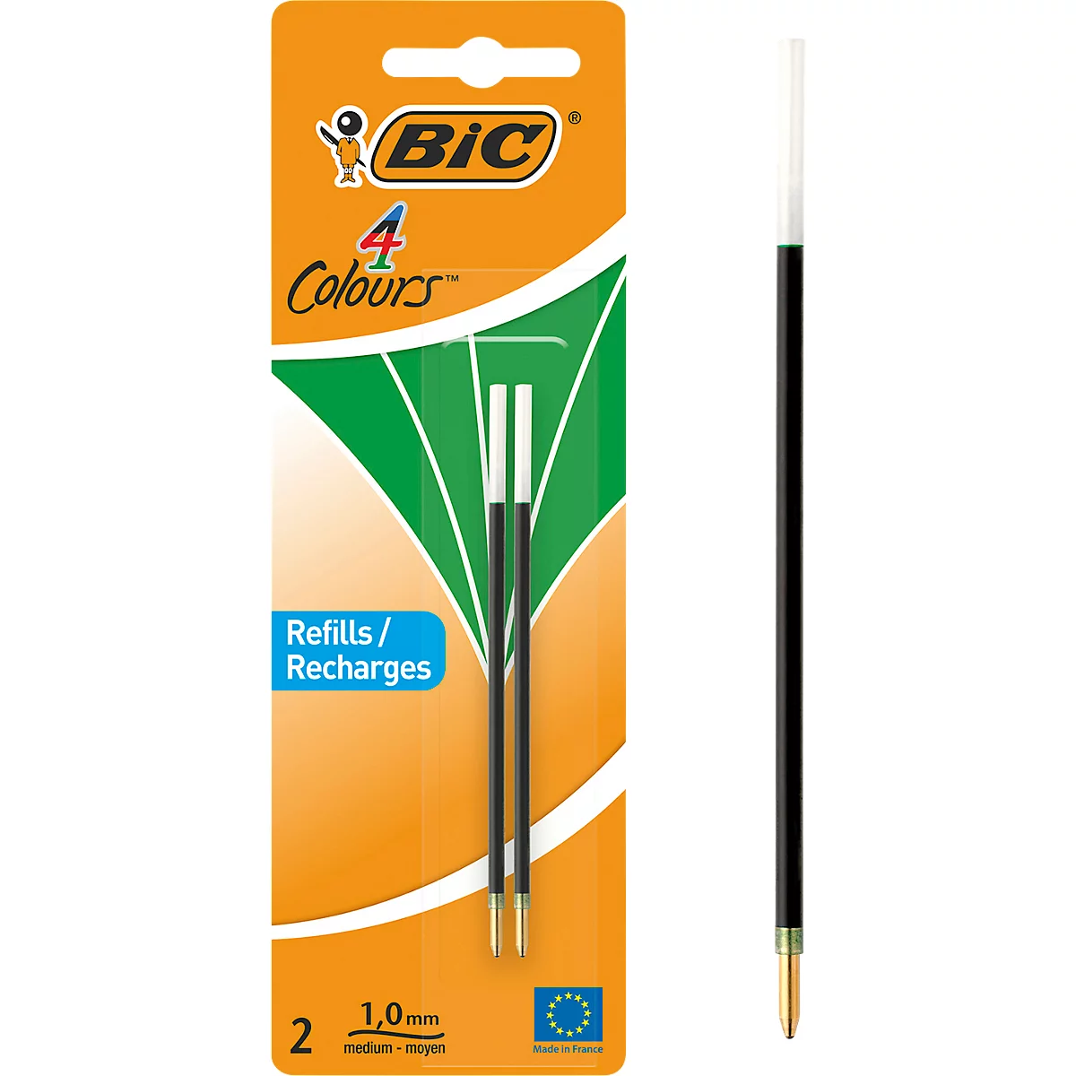 BIC 4 Colours Original Nachfüllminen, mittlere Spitze, Grün, 2er Pack
