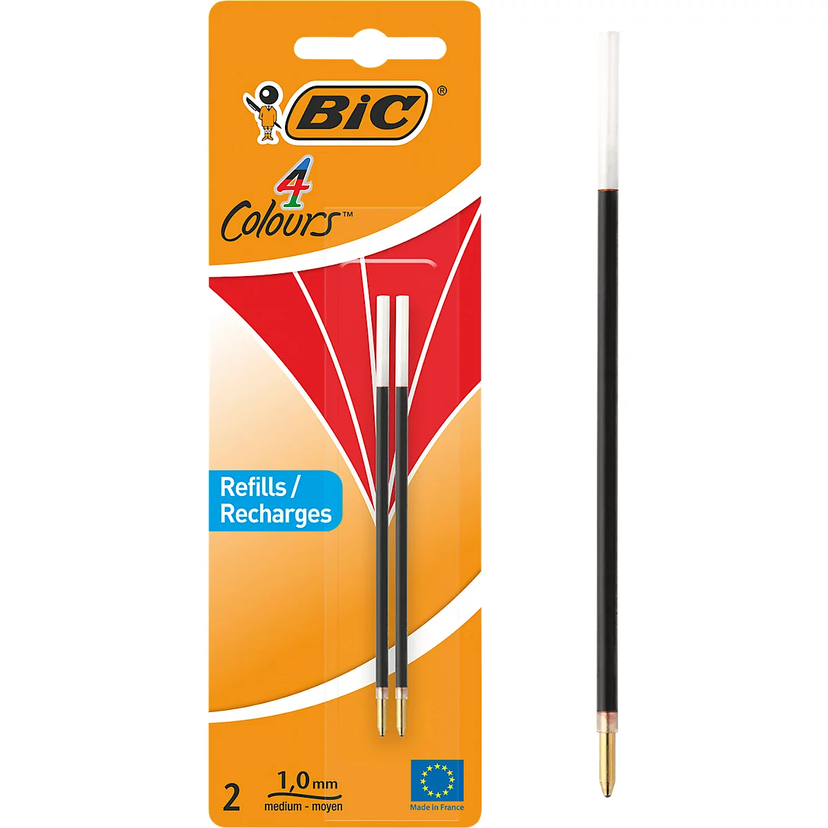 BIC 4 Colours Original Nachfüllminen, mittlere Spitze, Rot, 2er Pack