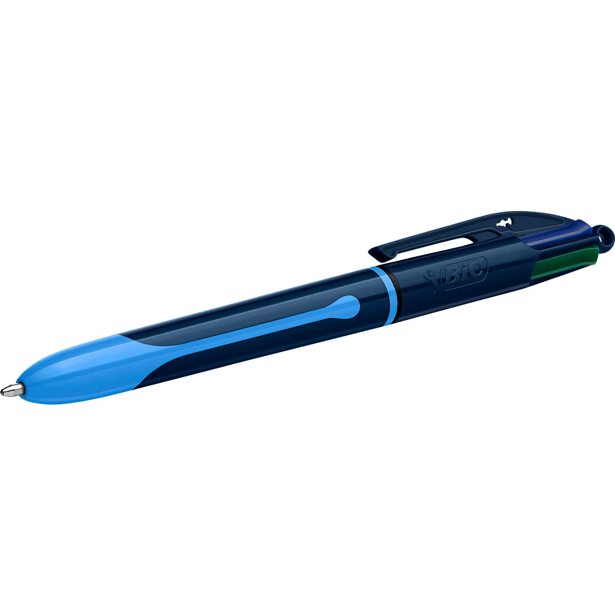 BIC 4 Colours Smooth Vierfarbkugelschreiber mit 40 % weicherer Tinte, 1 Stück im Blister, Schaftfarbe Drop-Blau