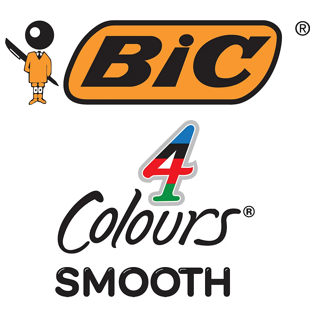 BIC 4 Colours Smooth Vierfarbkugelschreiber mit 40 % weicherer Tinte, 1 Stück im Blister, Schaftfarbe Drop-Blau