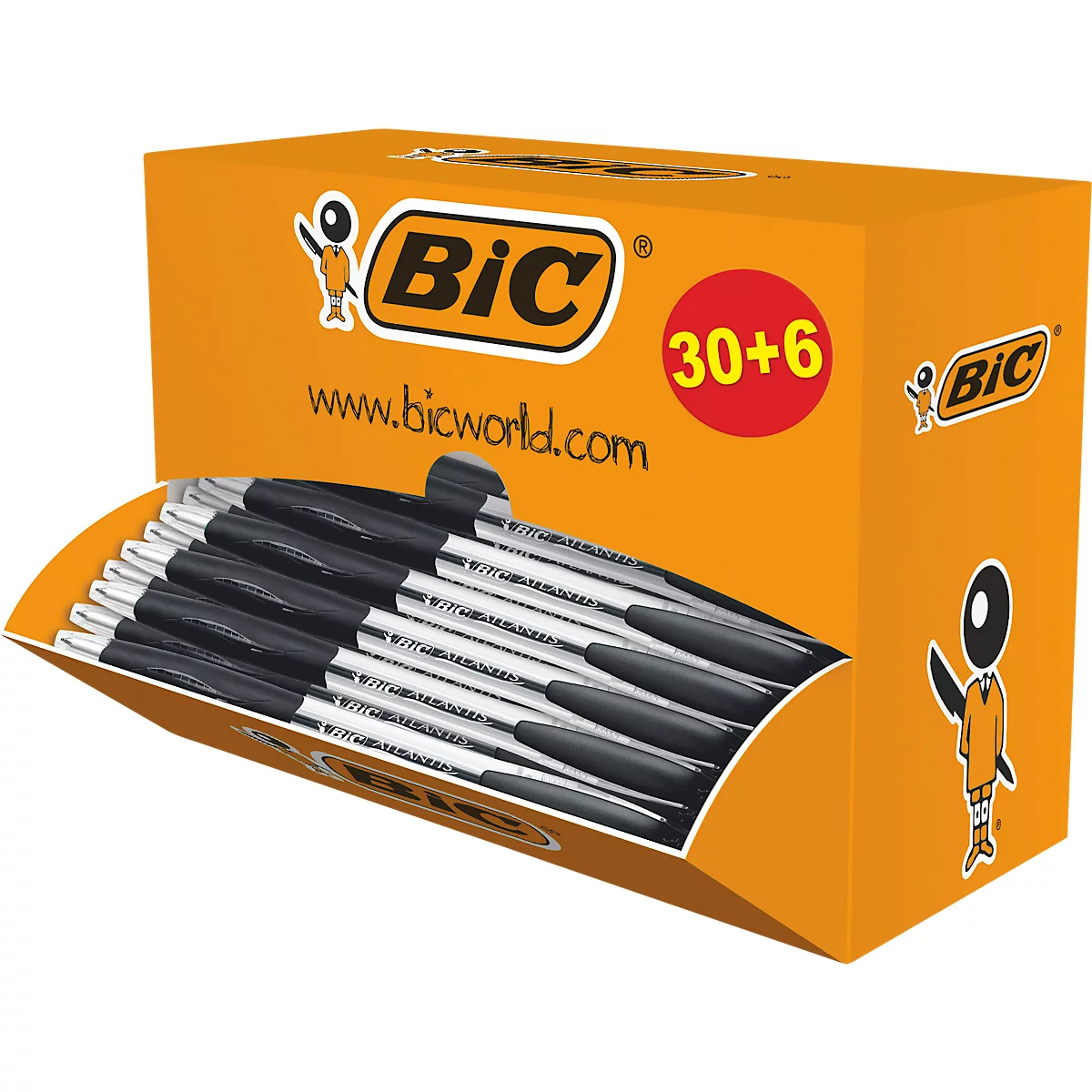 BIC Atlantis Classic Druckkugelschreiber mit mittlerer Spitze, Schwarz, 36er Vorteilspack