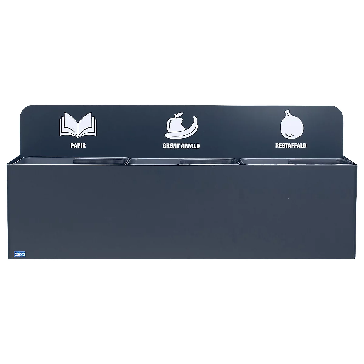 Bica recycleerbak 811, 3 x 20 liter, wandgemonteerd, gepoedercoat staal, B 1140 x D 290 x H 450 mm, antraciet