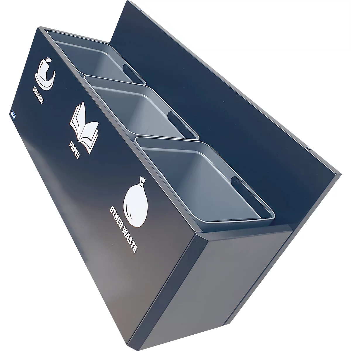 Bica recyclingbak 812, 3 x 15 liter, wandgemonteerd, gepoedercoat staal, kunststof binnenemmer, B 865 x D 290 x H 450 mm, antraciet