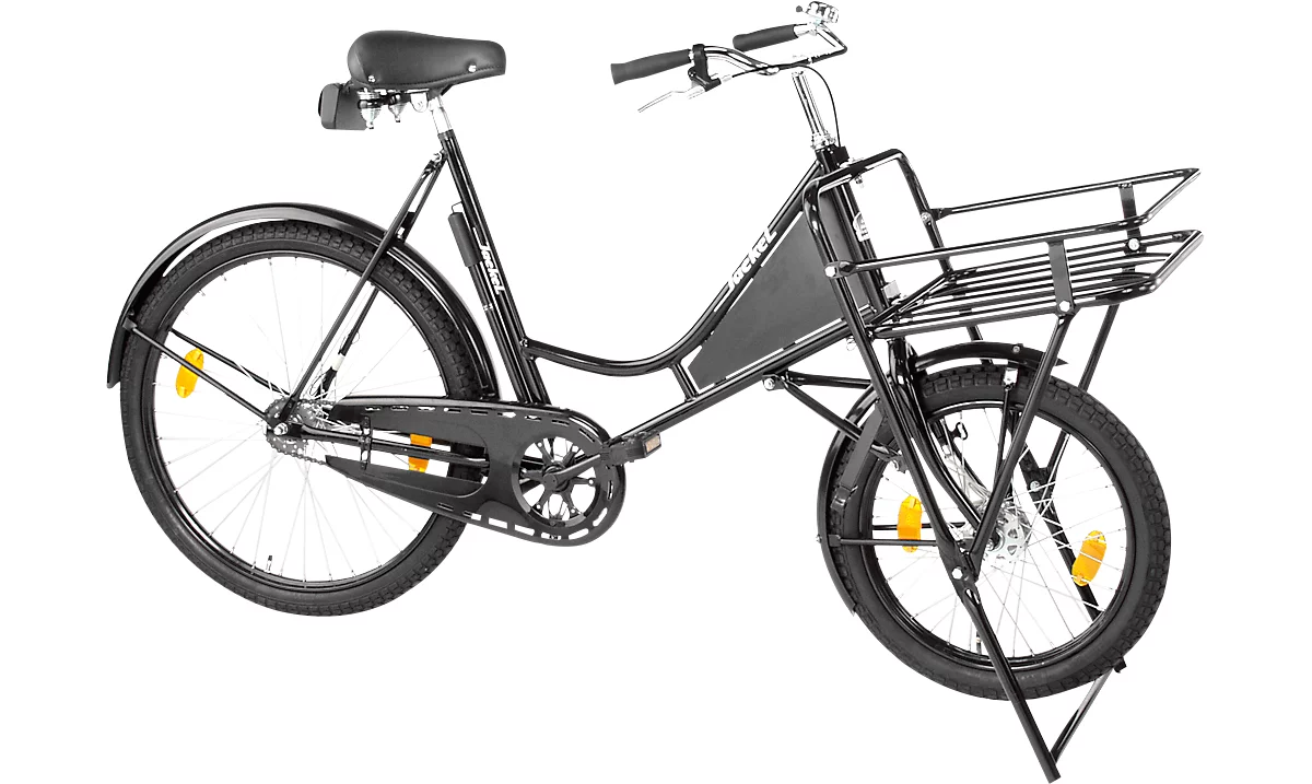 Bicicleta de carga, cuadro de acero, con portacargas en la rueda delantera, soporte de la rueda delantera, negro
