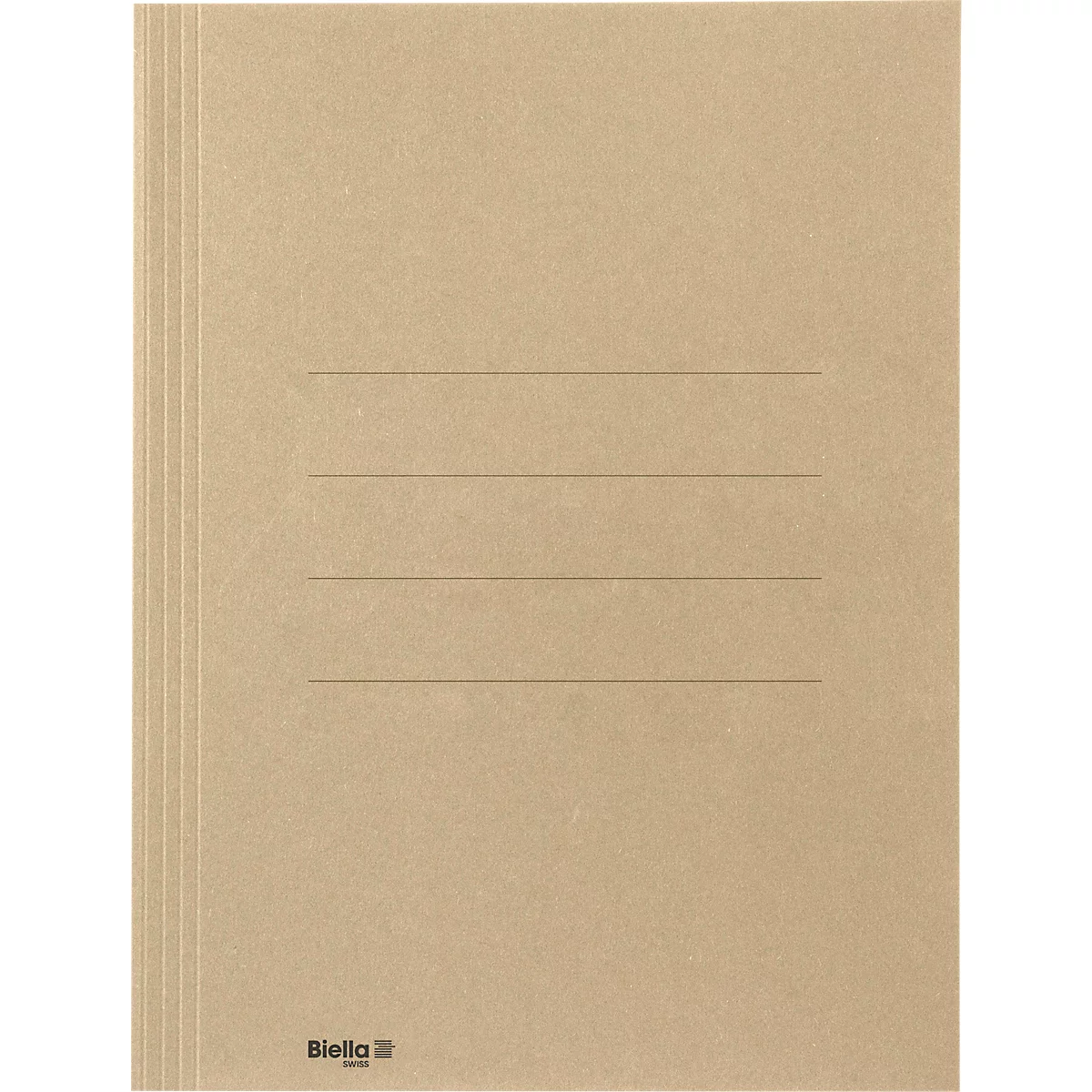 Beige Aktenmappe mit horizontalen Linien. Am unteren Rand steht „Biella“.