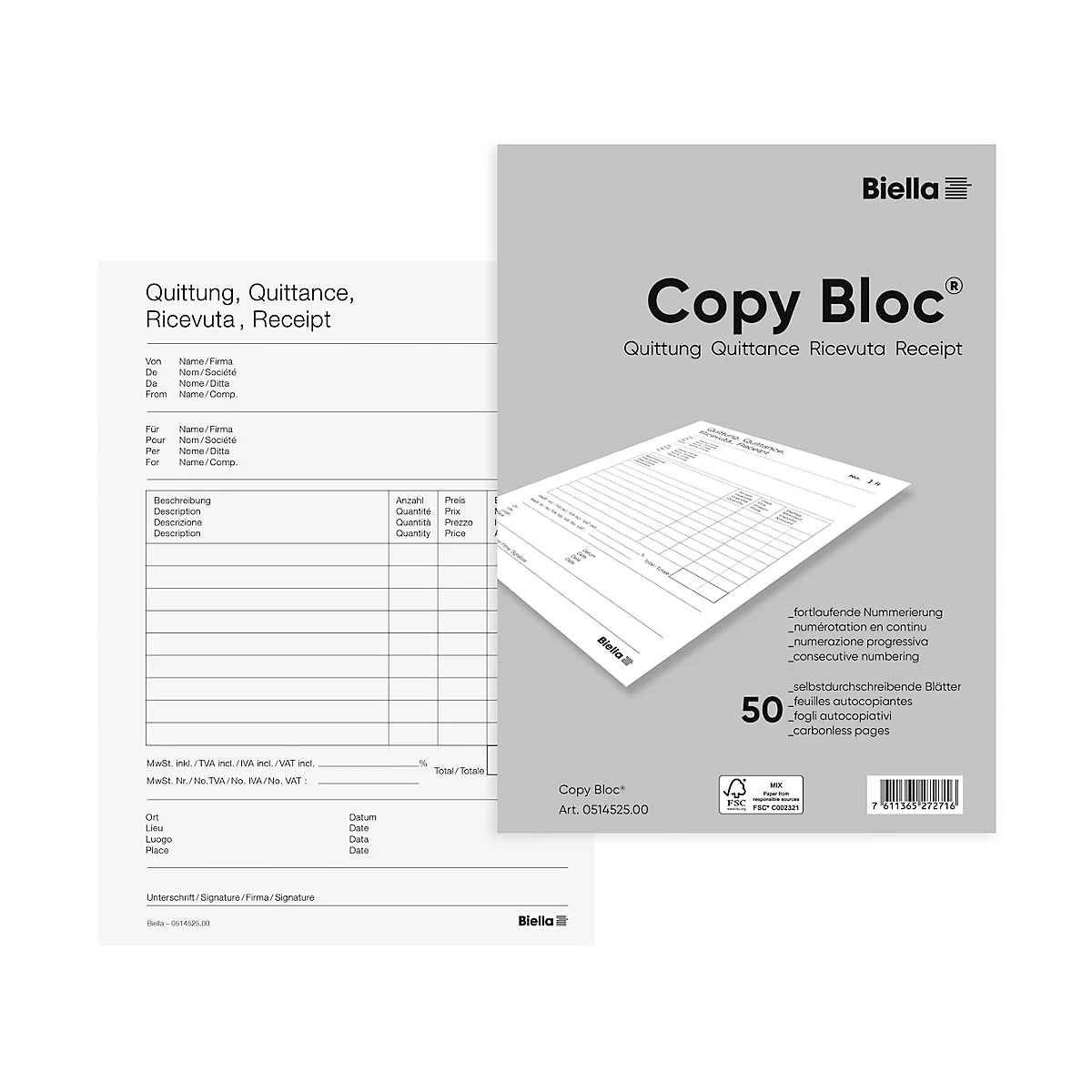 Biella bloc à duplicata Copy Bloc®,reçus, A5
