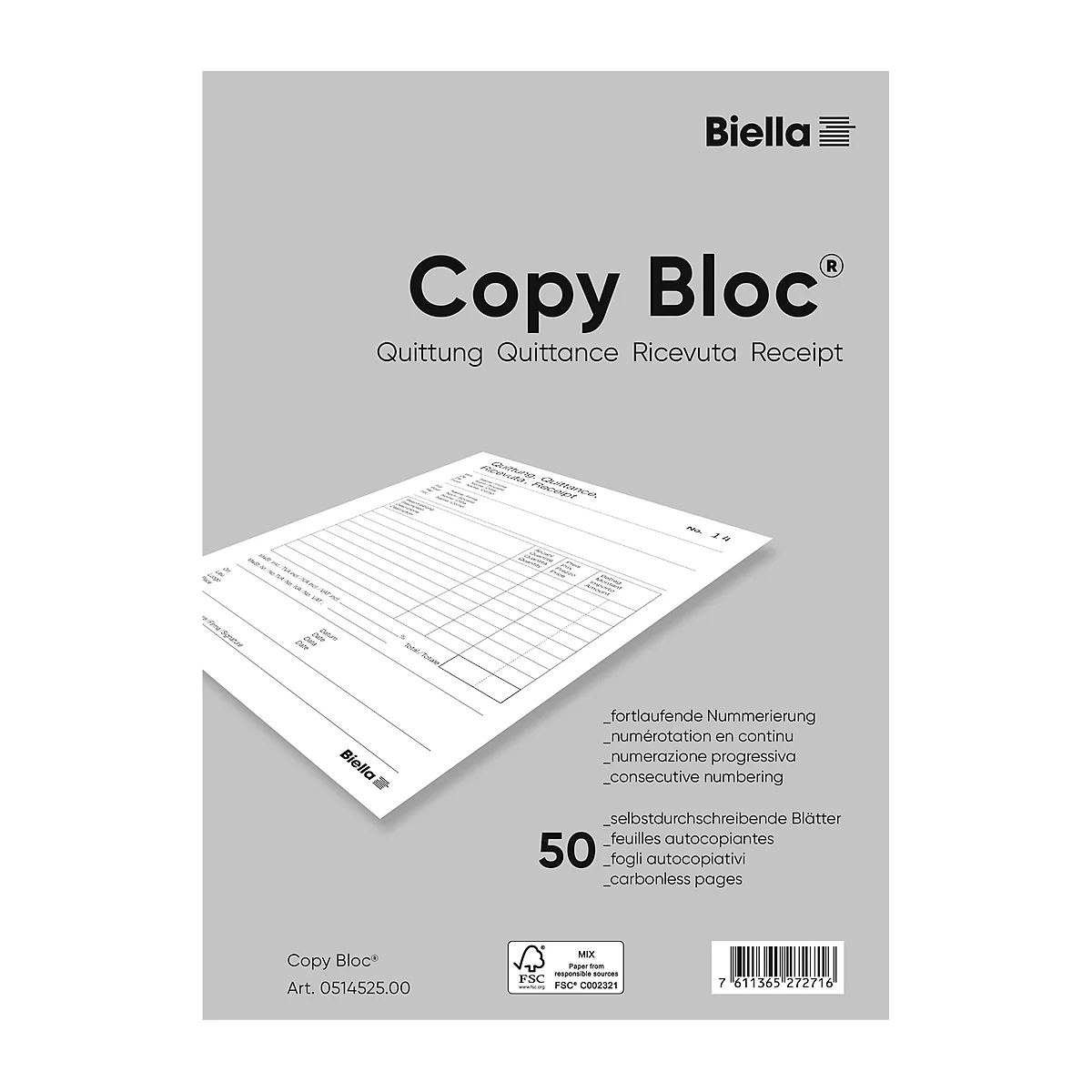 Biella bloc à duplicata Copy Bloc®,reçus, A5