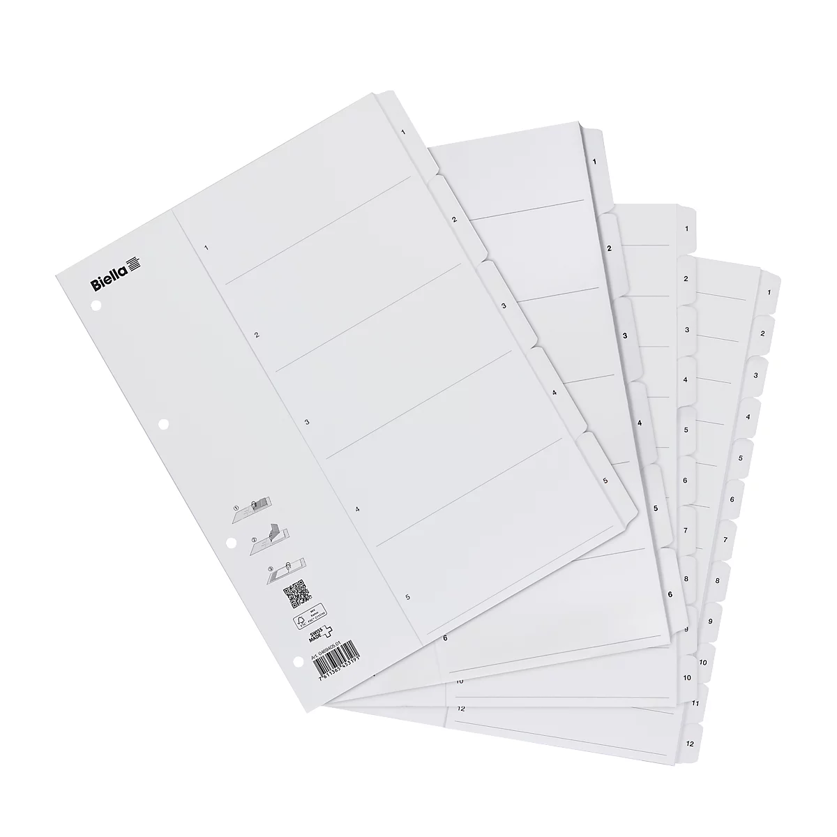 White divider sheets, perforated and numbered, on a white background.