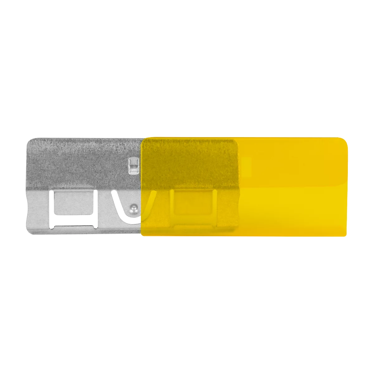 Metal part with yellow plastic. A detailed close-up.