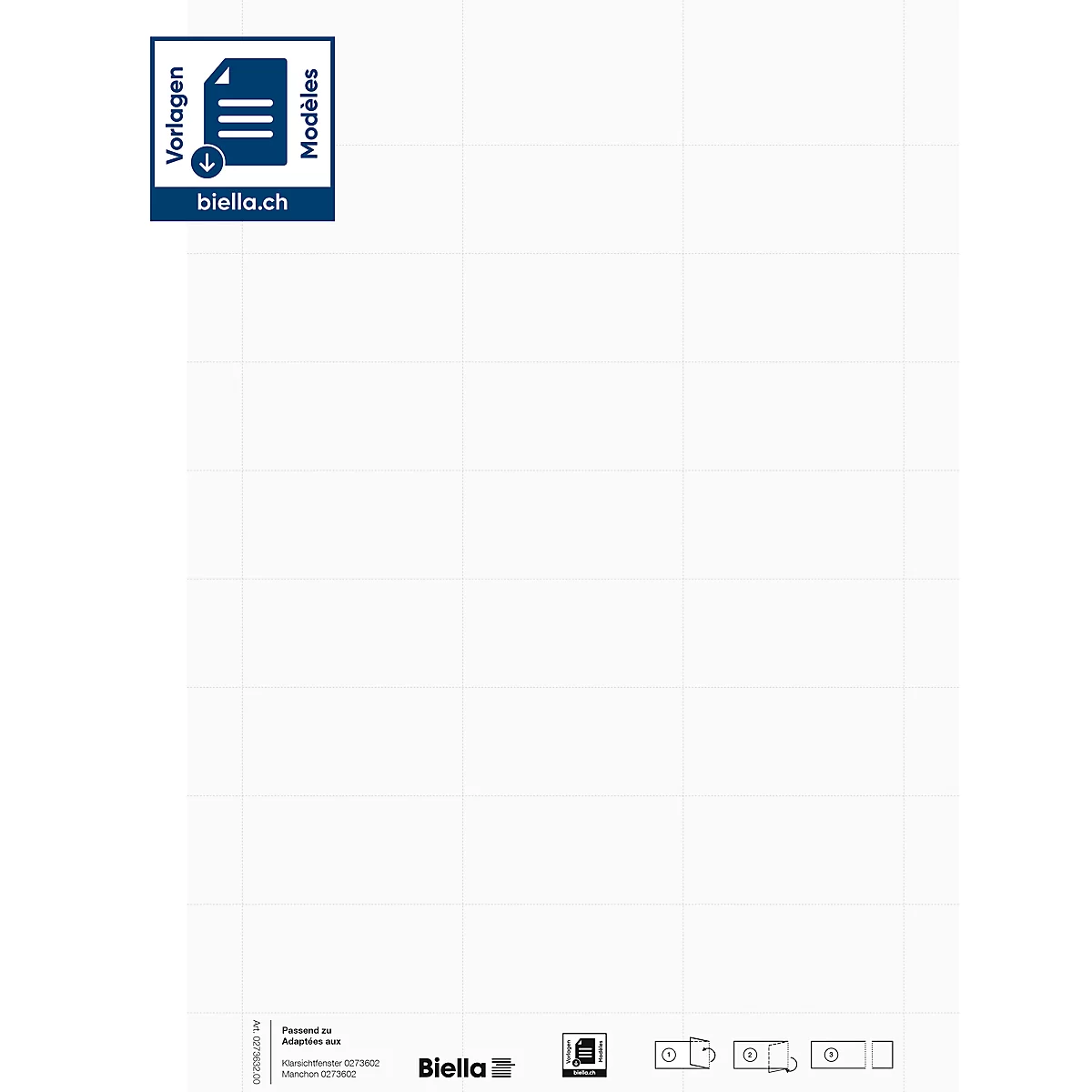 White paper with blue logo 'Templates/Modèles' and 'biella.ch' top left. Grid pattern, text at the bottom left, logos on the right.
