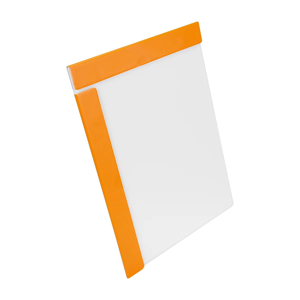 Weisses Papier mit orangefarbenen Rändern. Die obere und linke Seite sind durch einen orangefarbenen Rahmen hervorgehoben.