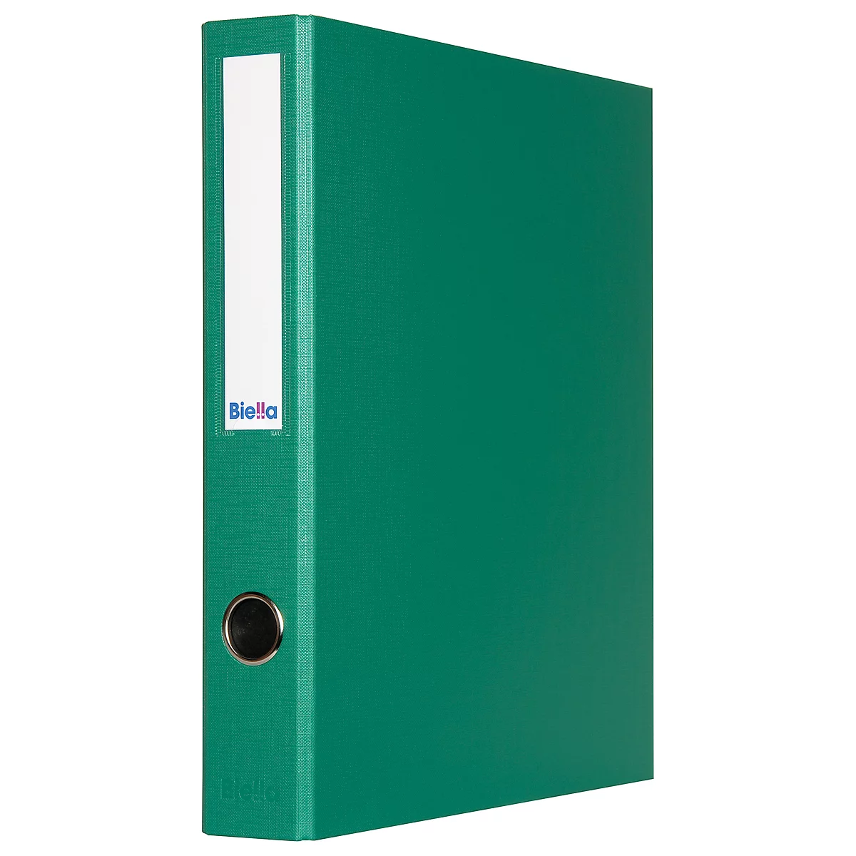 Green binder with white label and the word 'Biella'.