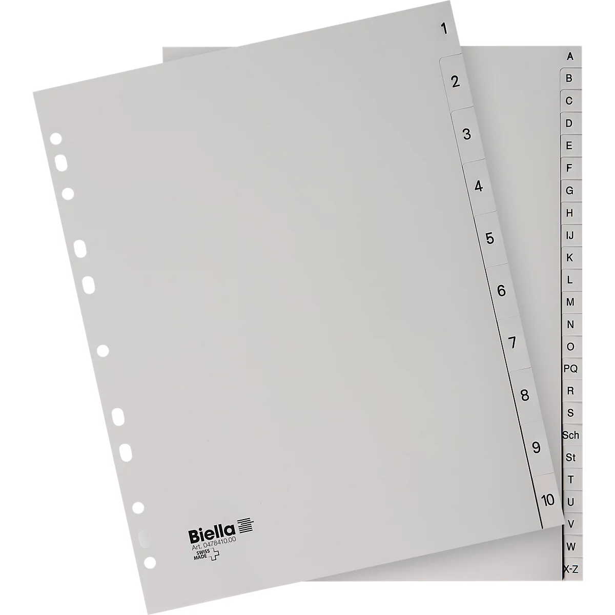 Biella Register, für DIN A4, überbreit für Zeigetaschen in Ring-/Zeigebüchern, 24-teilig, alphabetische Teilung A-Z, Index, L 297 x B 244 mm, Polypropylen, grau