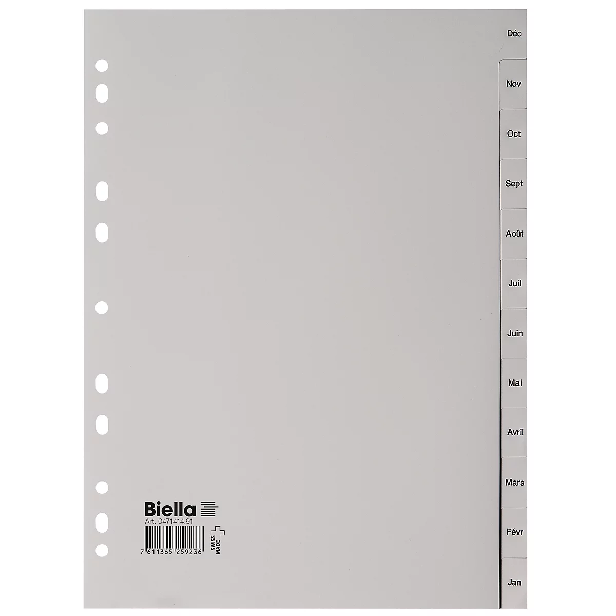 Biella répertoire en PP gris A4, Déc. - Janv, Français
