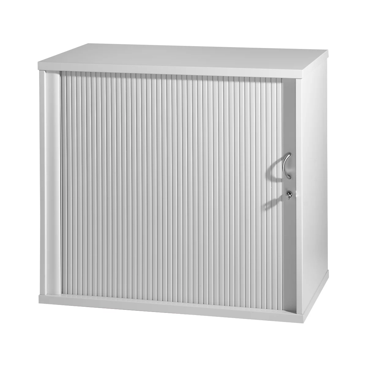 Bijzetkast, dwarse roldeuren, rechts openend, blank aluminium