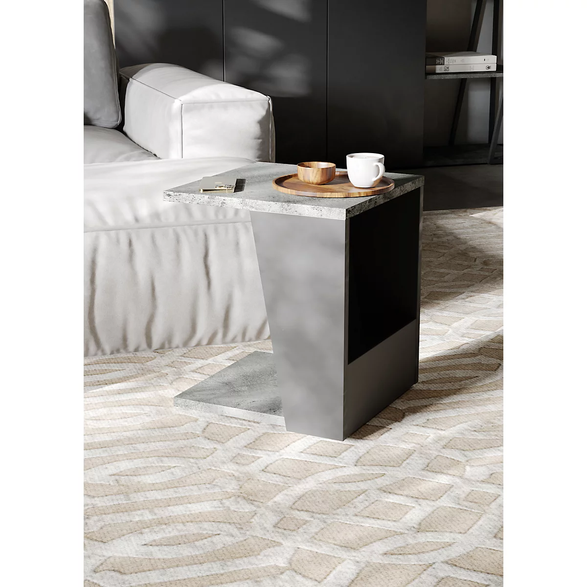 Bijzettafel Albi, B 400 x D 400 x H 460 mm, metalen frame/rekblad gemelamineerd, betonlook/zwart
