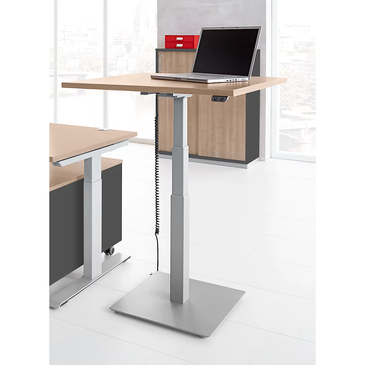 Bijzettafel FLEXXAS - elektrisch in hoogte verstelbaar - ergonomisch - B 800 x H 635-1285 mm - eiken decor- ons merk Schäfer Shop Select