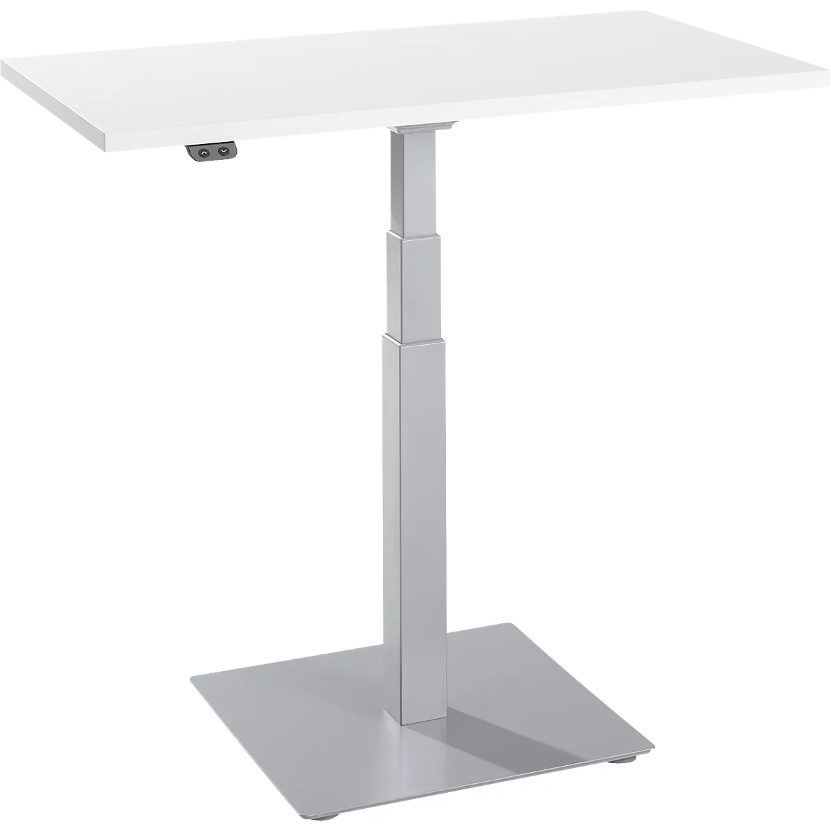 Bijzettafel Set Up, elektrisch in hoogte verstelbaar, monopilaar, B 1000 x D 600 x H 635-1285 mm, wit/blank aluminium