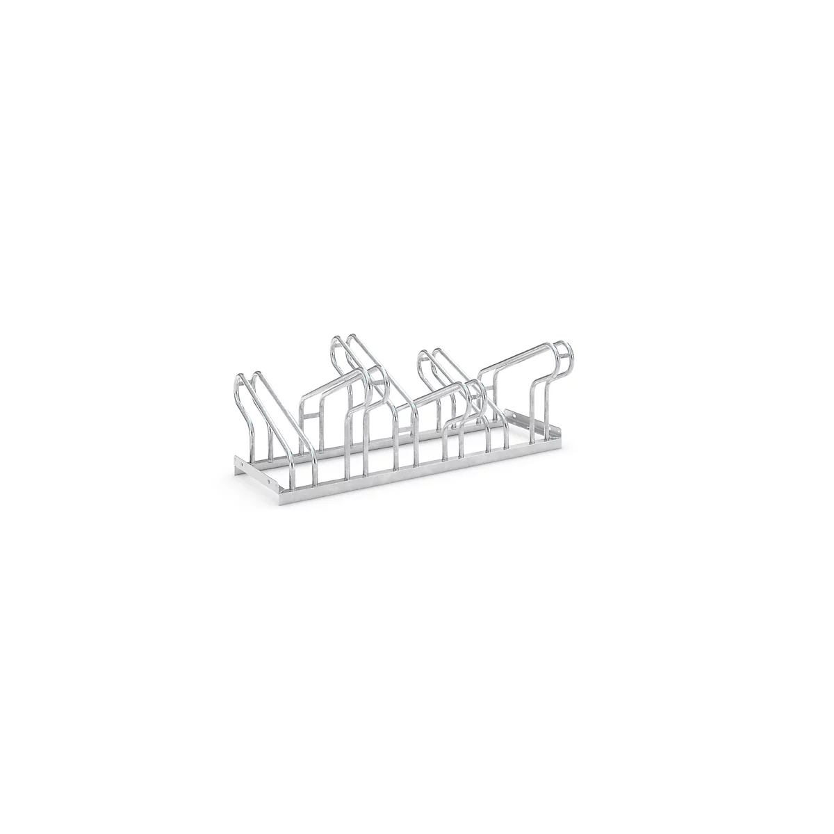 Metal bike rack on white background.