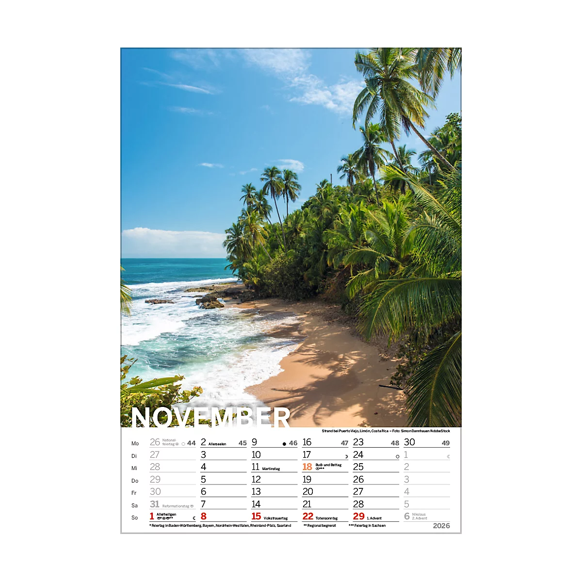 Bildkalender Korsch Traumstrände 2026, mit Fotomotiven, B 235 x H 335 mm, Papier