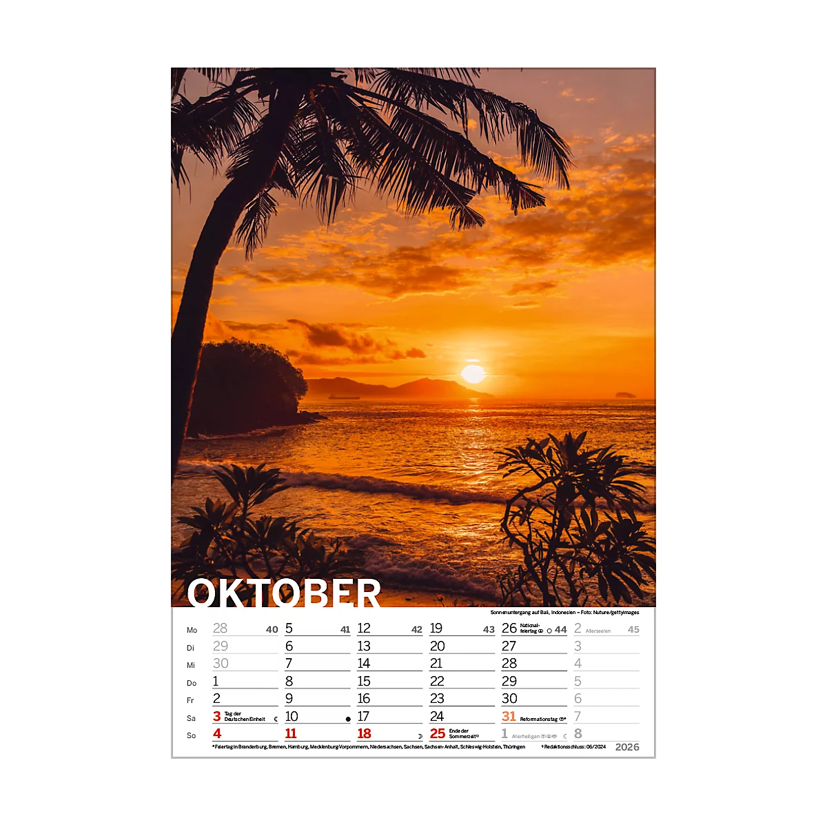 Bildkalender Korsch Traumstrände 2026, mit Fotomotiven, B 235 x H 335 mm, Papier