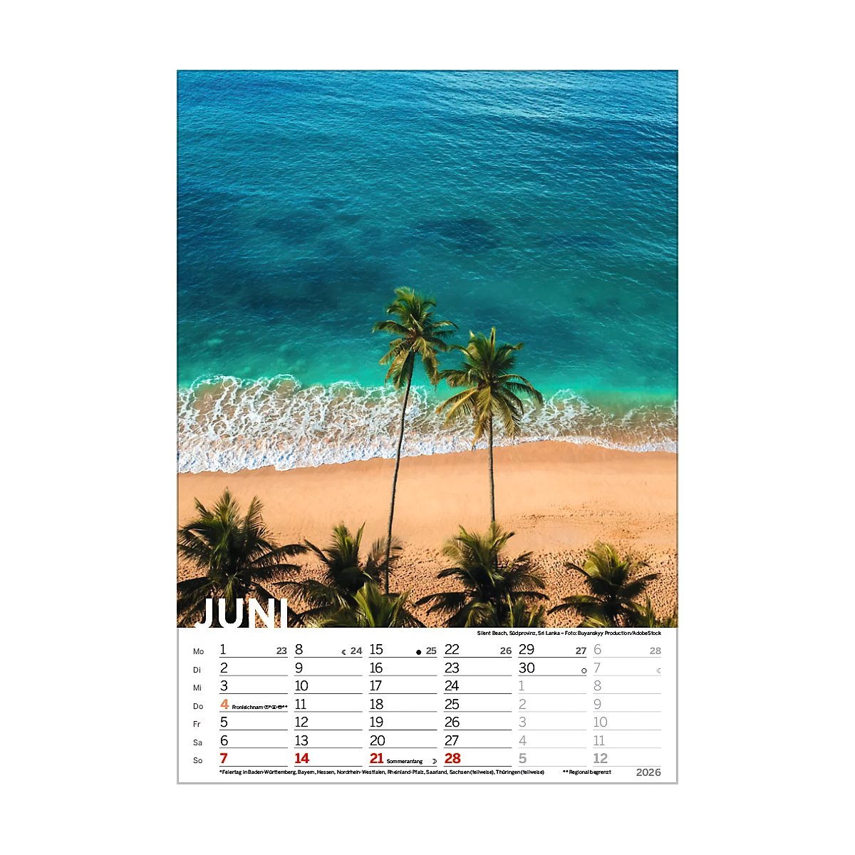 Bildkalender Korsch Traumstrände 2026, mit Fotomotiven, B 235 x H 335 mm, Papier